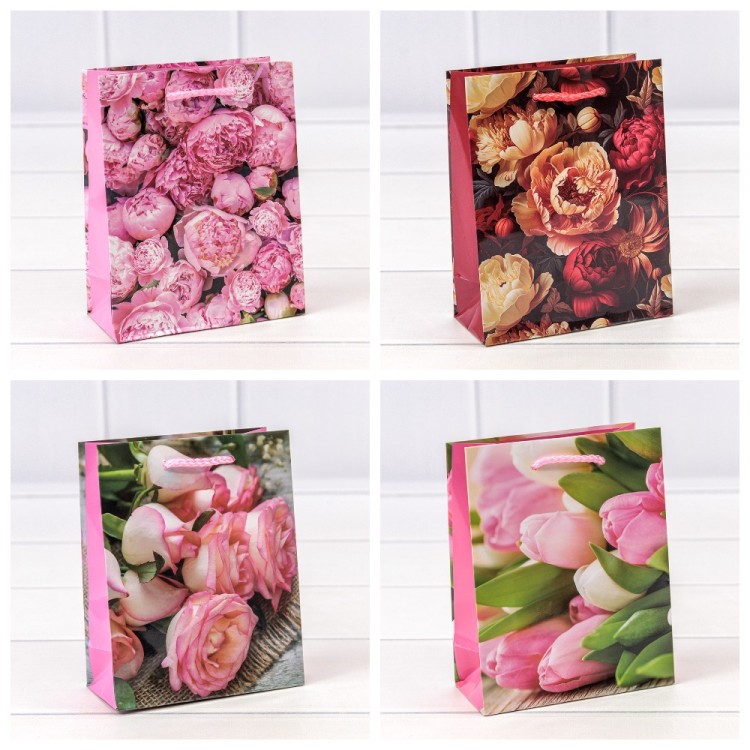 Пакет подарочный "Цветы" (микс) 12*15*5,5 128г 1/20 1/600 Арт: 00019H