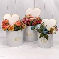 Коробки Цилиндр Набор 1/3 19*18,7 &quot;С сердечком&quot; Белый 1/18 Арт: 720795/2 - Коробки Цилиндр Набор 1/3 19*18,7 "С сердечком" Белый 1/18 Арт: 720795/2