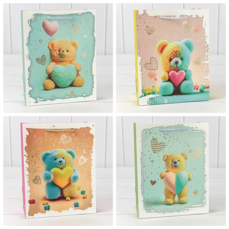 Пакет подарочный с тиснением "Мишки" (микс 314) 18*23*10 210г 1/20 1/360 Арт: 000314E