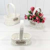 Корзины плетёные Овальные Набор 1/3 25*17*12/28 (±5%) из бумаги с ручкой Белый 1/24 Арт: 420187/1