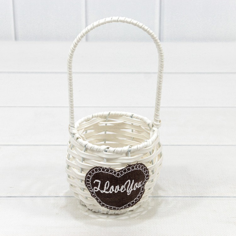 Корзина плетёная Круглая 9*9 (±5%) из пластика с ручкой Белый 1/100 Арт: 420127/1