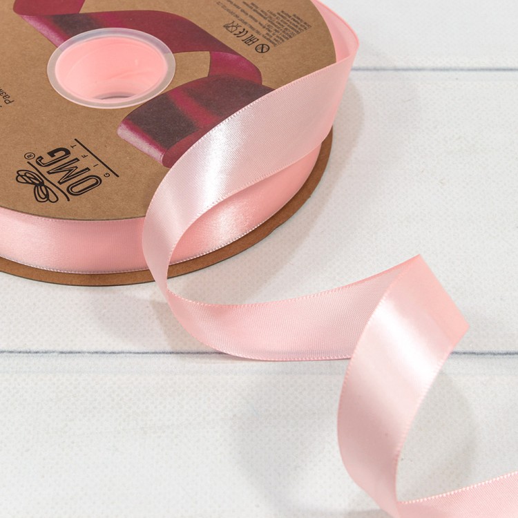 Лента Атласная Полиэстер класс А 2,5см*100ярд Бледно-розовый 1/8 1/32 Арт: 556-25/133