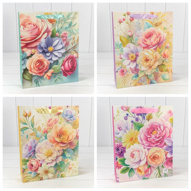 Пакет подарочный "Цветы" (микс 225) 26*32*10 210г 1/20 1/240 Арт: 000225C