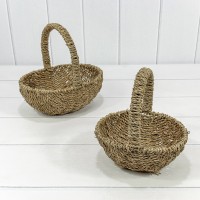 Корзины плетёные Овальные Набор 1/2 24*19*22 (±5%) из водорослей с ручкой Натуральный 1/24 Арт: 420153/3