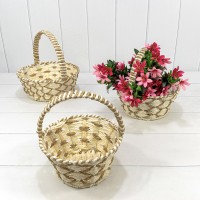 Корзины плетёные Круглые Набор 1/3 25*10 (±5%) из бумаги с ручкой Бежевый 1/20 Арт: 420184/122